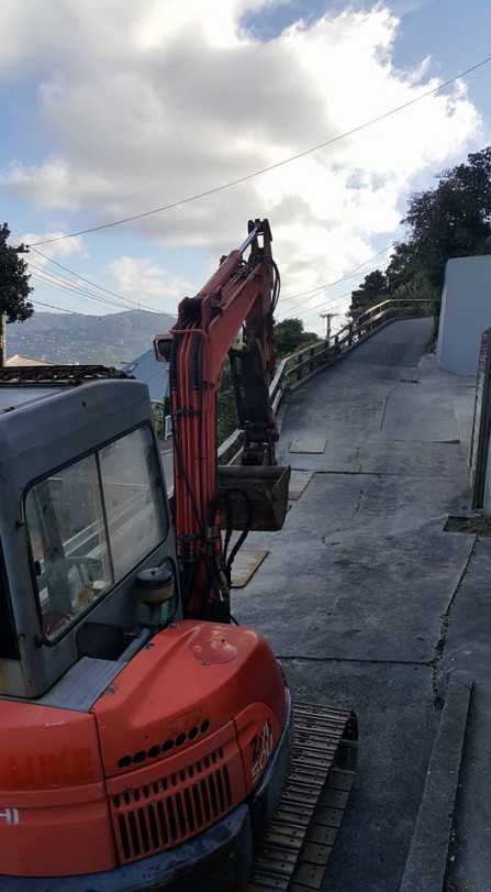 Getting the digger on site at Roseneath to lay 6x1 down to not damage the driveway.